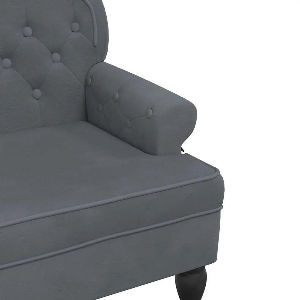 Grey Velvet Bench with Backrest and Armrests