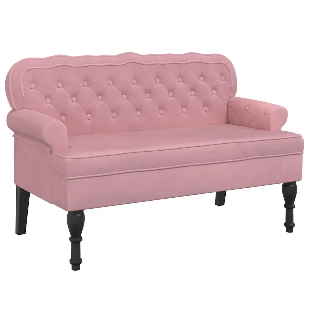 Pink Velvet Bench with Backrest and Armrests