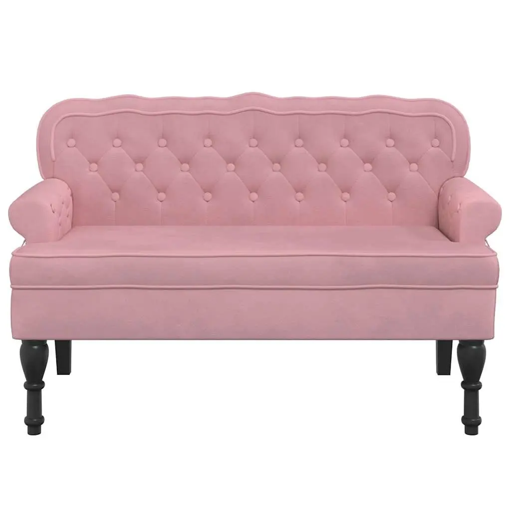 Pink Velvet Bench with Backrest and Armrests