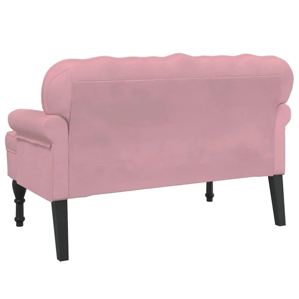 Pink Velvet Bench with Backrest and Armrests