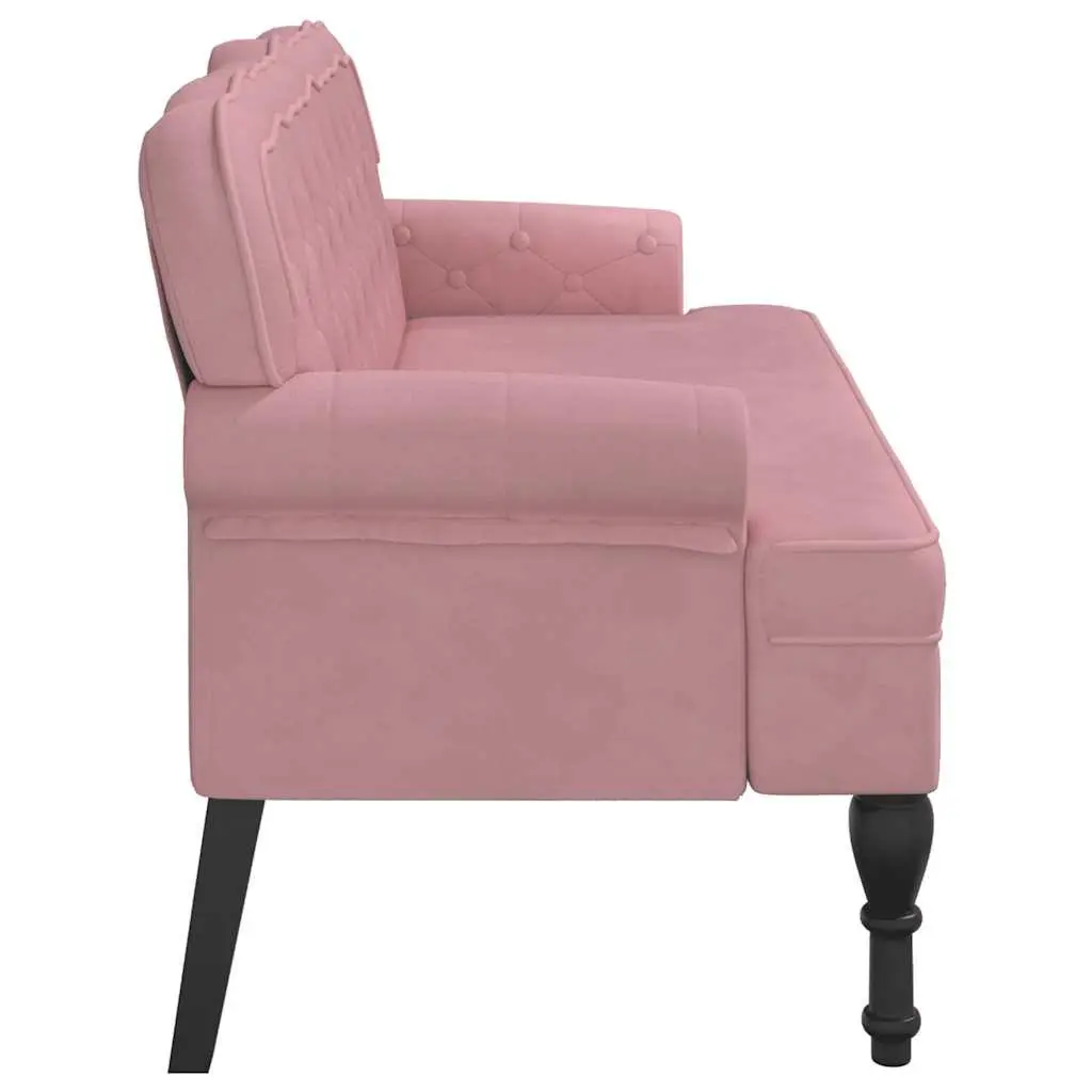 Pink Velvet Bench with Backrest and Armrests