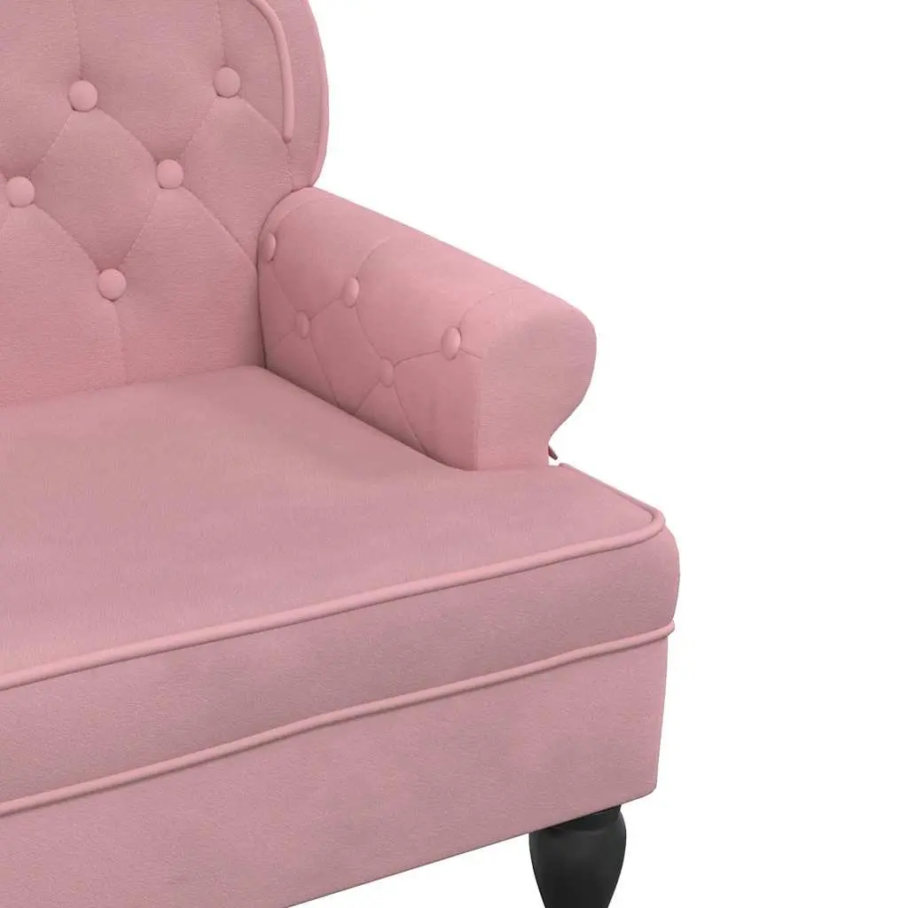 Pink Velvet Bench with Backrest and Armrests