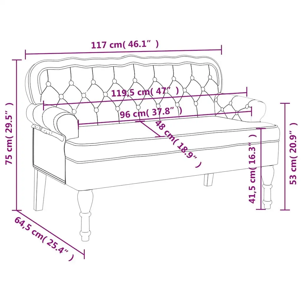 Pink Velvet Bench with Backrest and Armrests