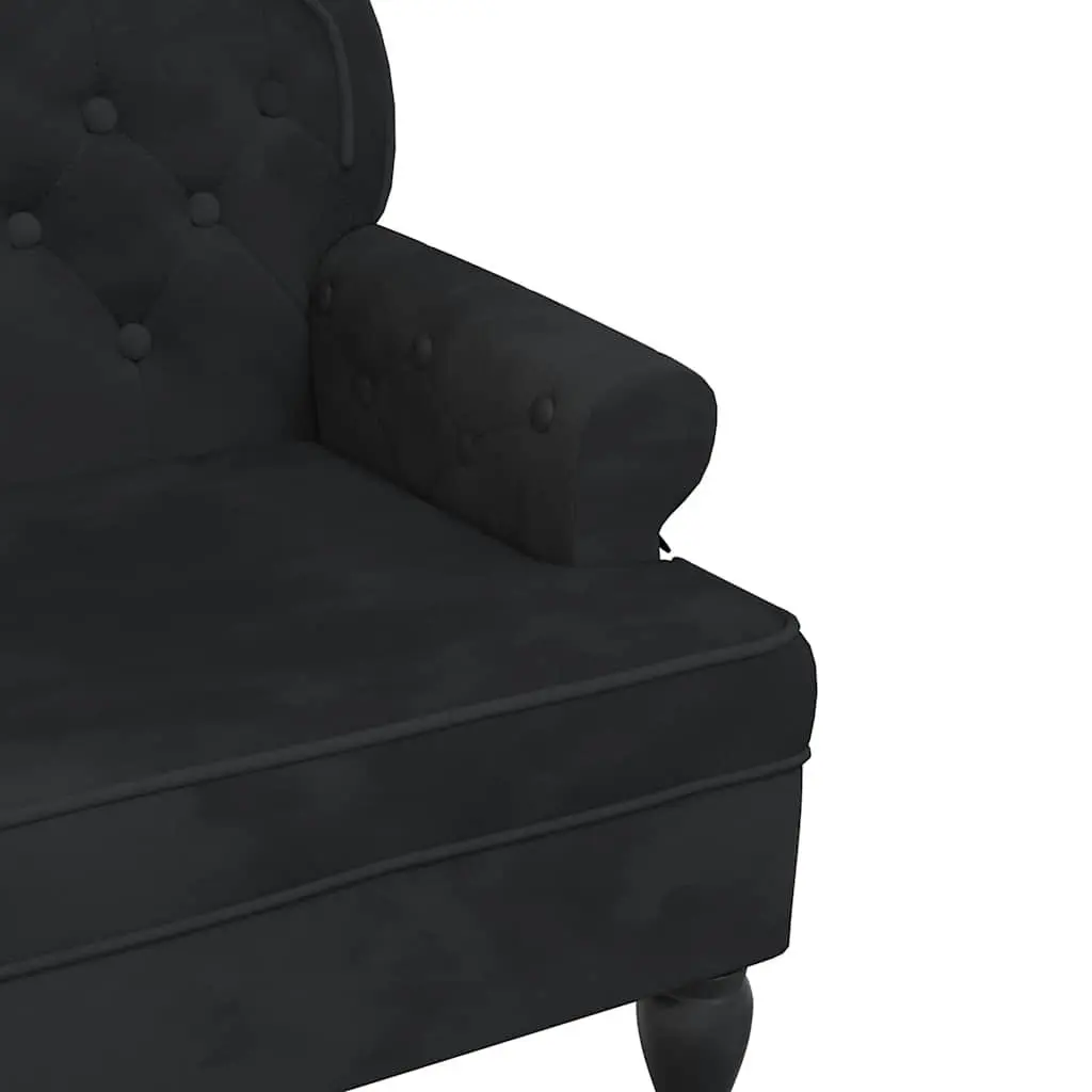 Bench with Backrest Black Velvet Padded Seat Wave-Shaped Back Armrests Home