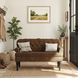 Elegant Brown Faux Suede Leather Bench with Backrest