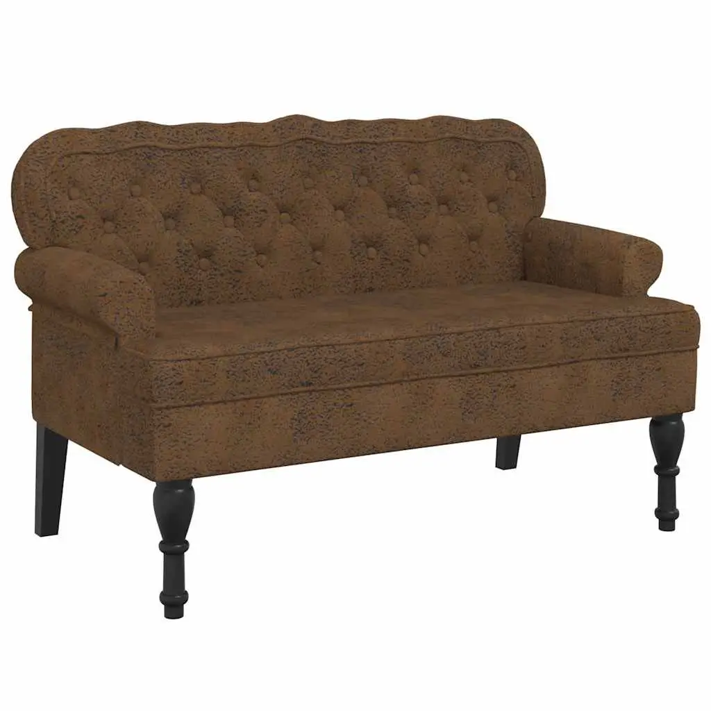 Brown Faux Suede Leather Bench with Backrest