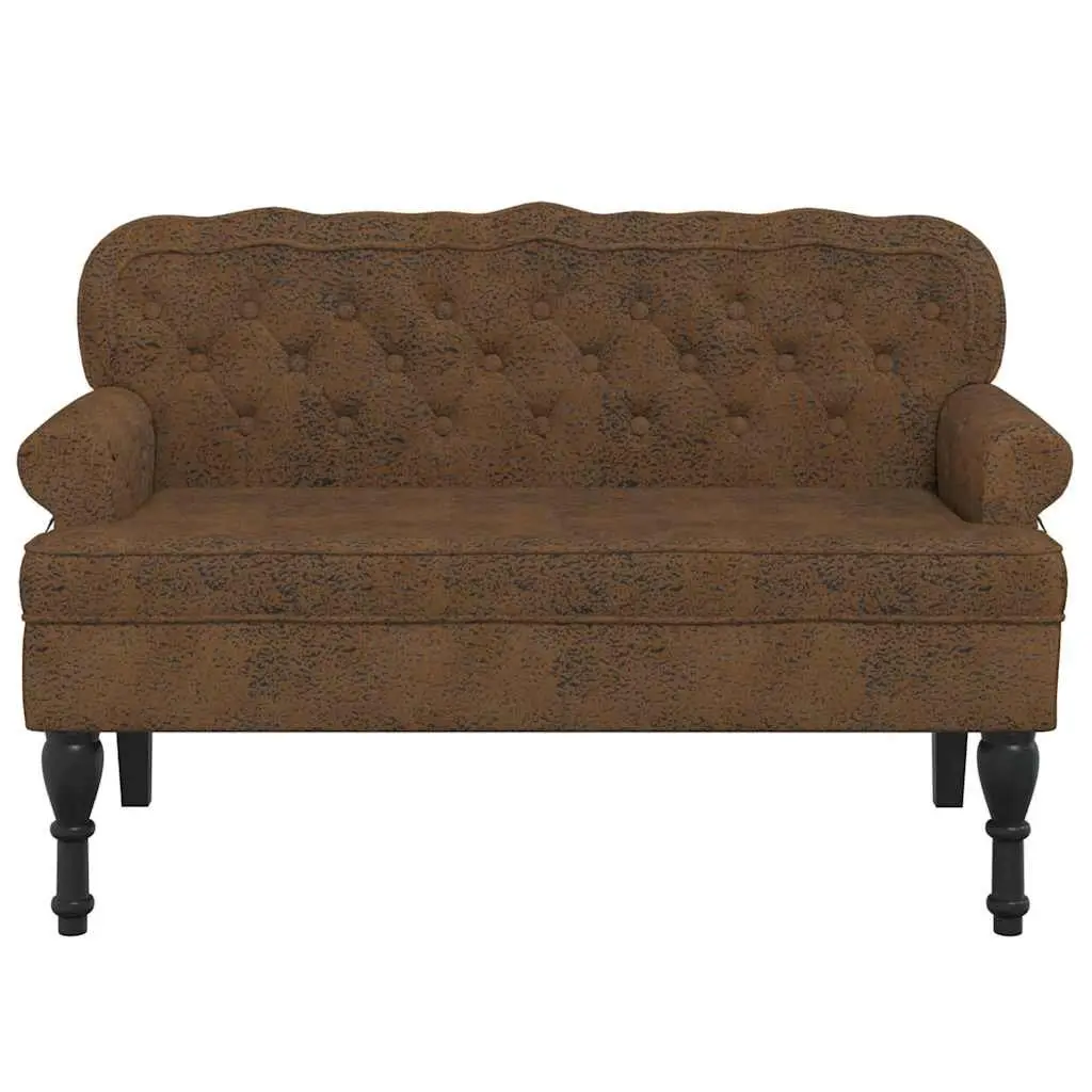 Brown Faux Suede Leather Bench with Backrest