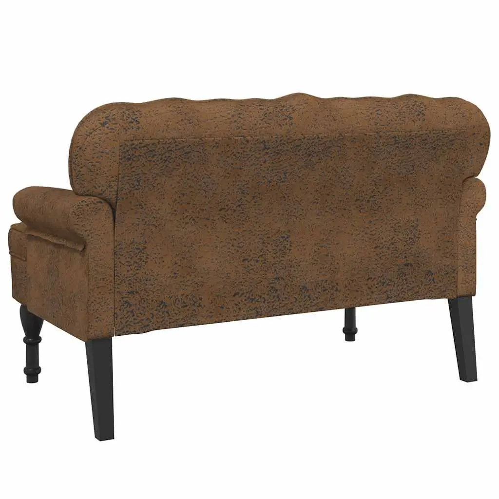 Brown Faux Suede Leather Bench with Backrest