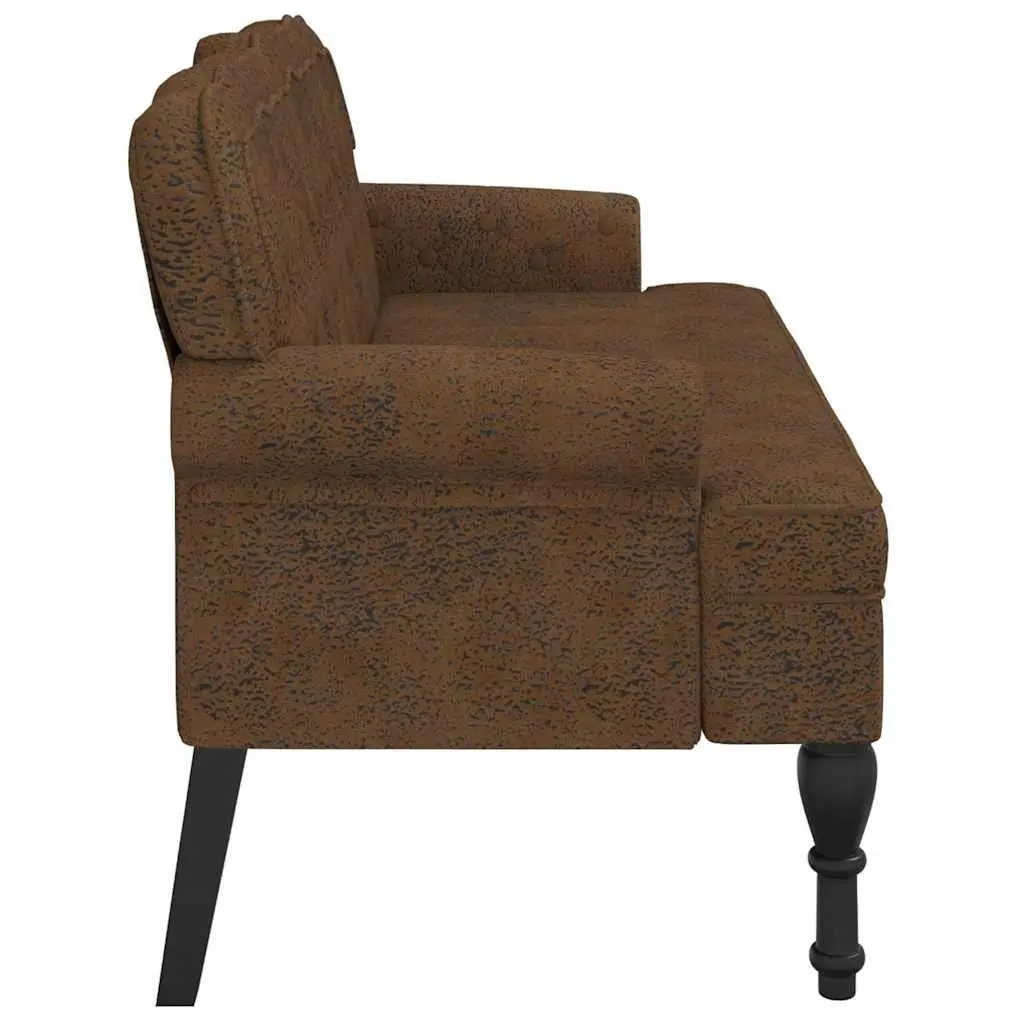Brown Faux Suede Leather Bench with Backrest