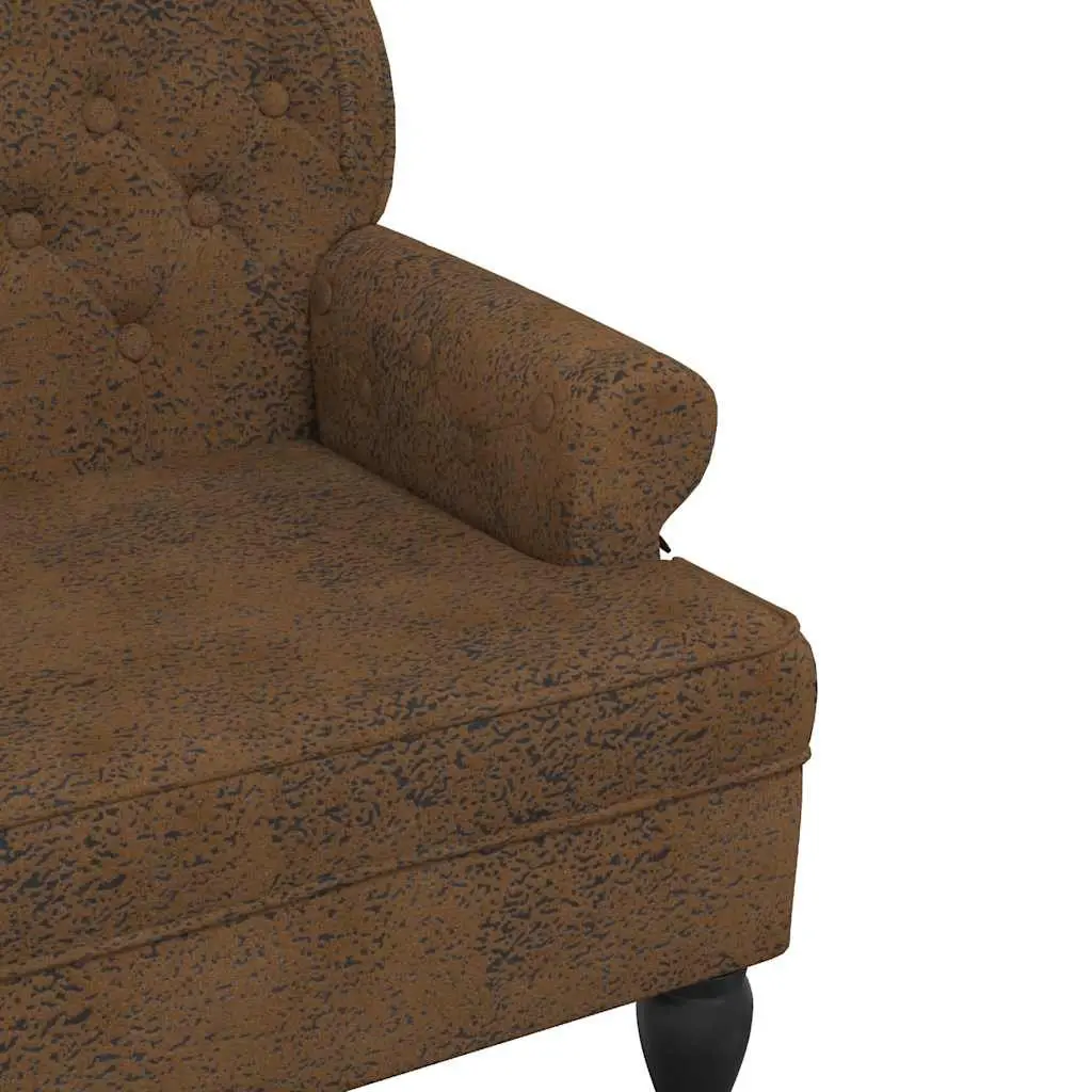 Brown Faux Suede Leather Bench with Backrest