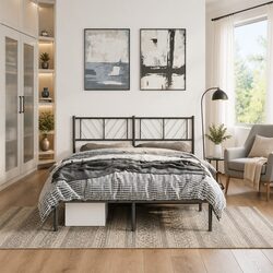 Sturdy Black Metal Bed Frame with Elegant Headboard 150x200 cm