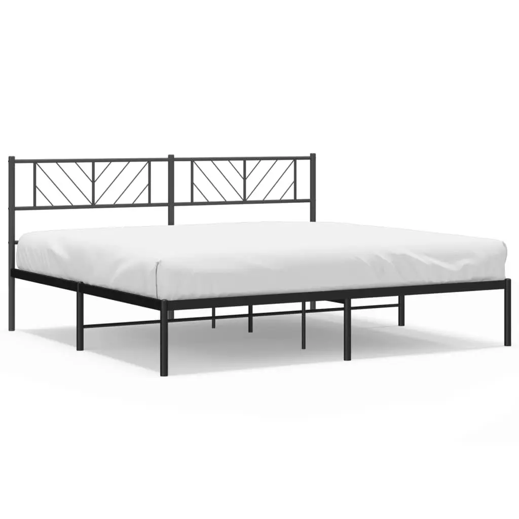 Metal Bed Frame Steel 183x203cm Black Headboard Slatted Base