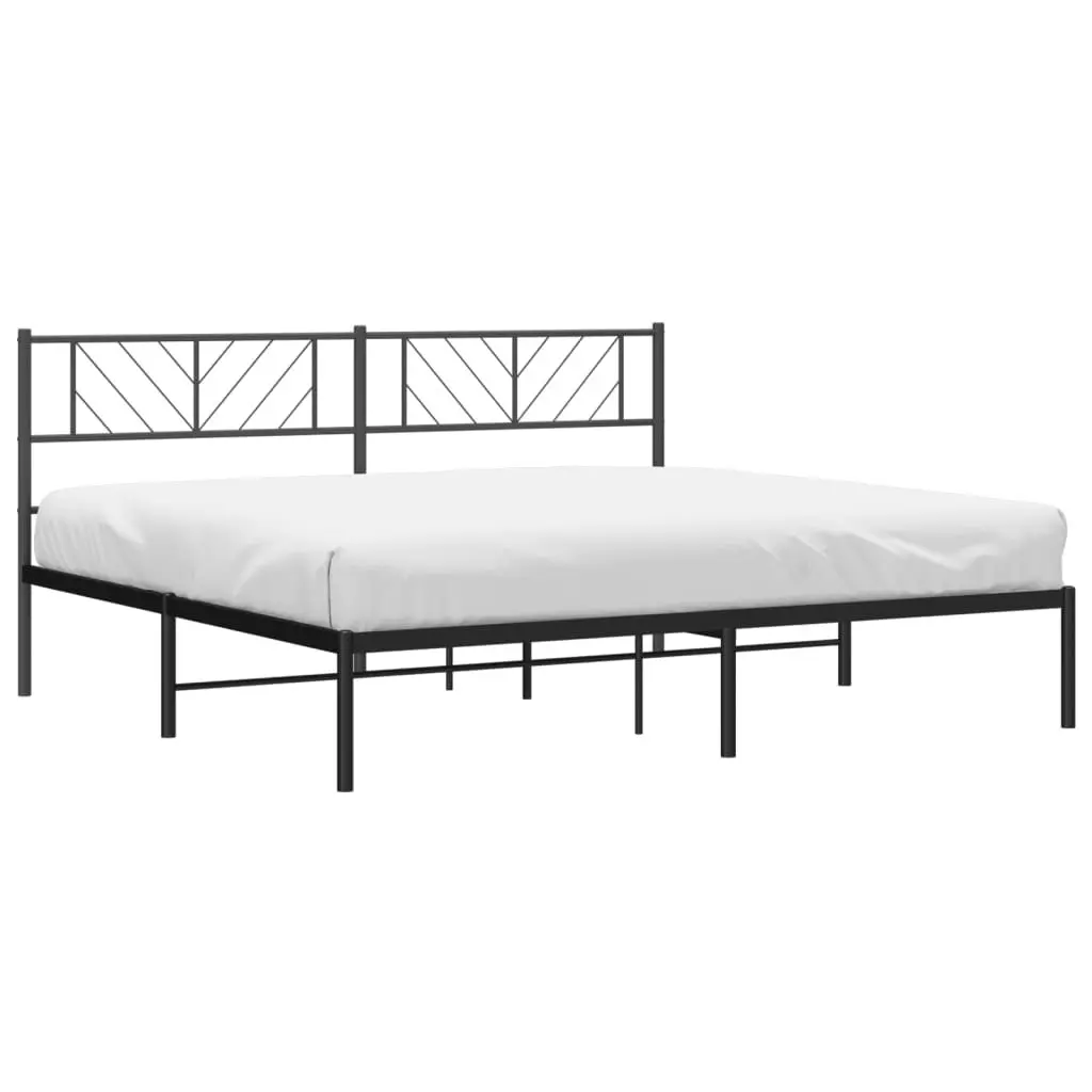 Metal Bed Frame Steel 183x203cm Black Headboard Slatted Base