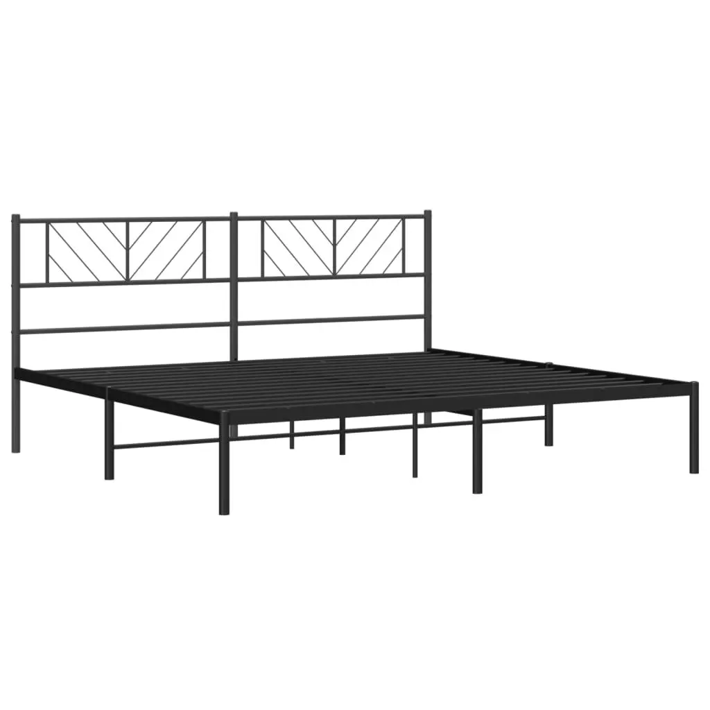 Metal Bed Frame Steel 183x203cm Black Headboard Slatted Base