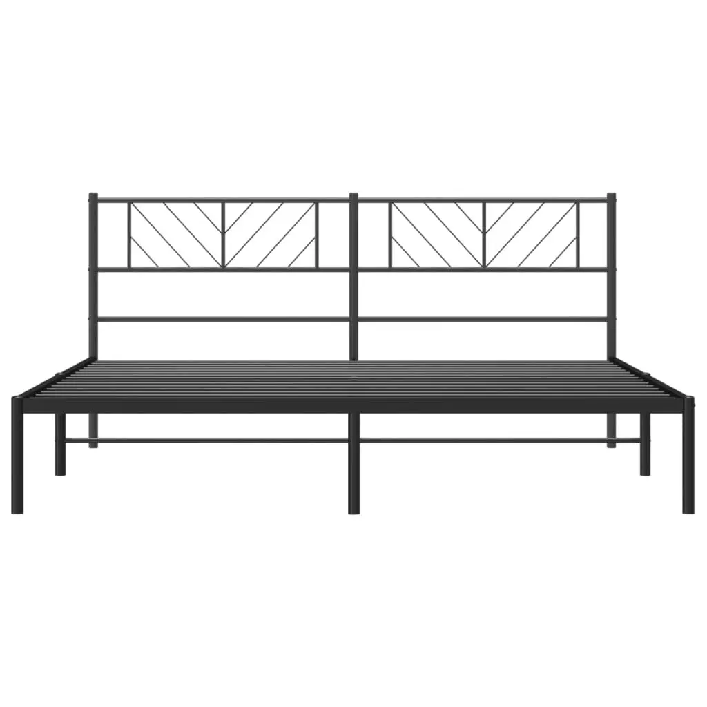 Metal Bed Frame Steel 183x203cm Black Headboard Slatted Base