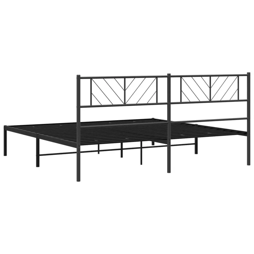 Metal Bed Frame Steel 183x203cm Black Headboard Slatted Base
