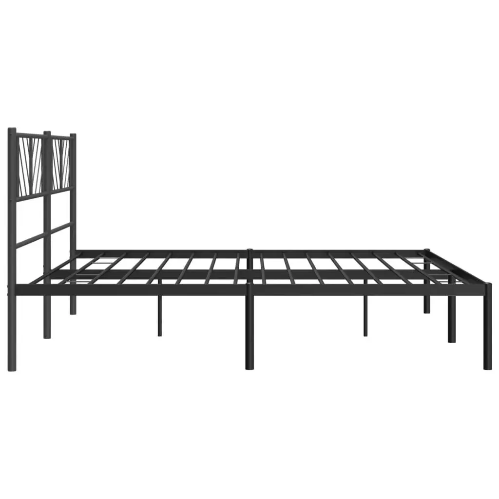 Metal Bed Frame Steel 183x203cm Black Headboard Slatted Base