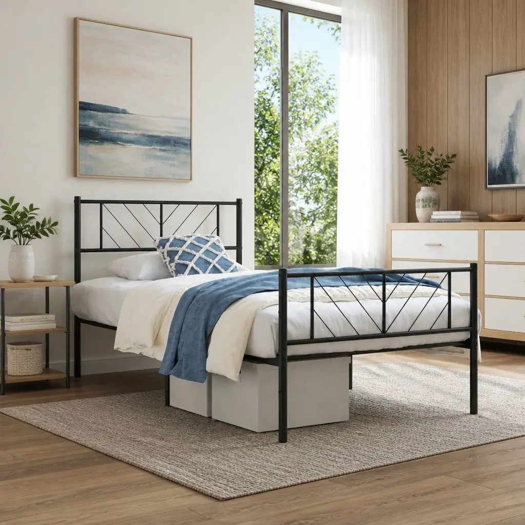 Metal Bed Frame Steel 107x203 cm Black