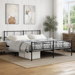 Sturdy Black Metal King Bed Frame 183x203 cm with Footboard & Headboard