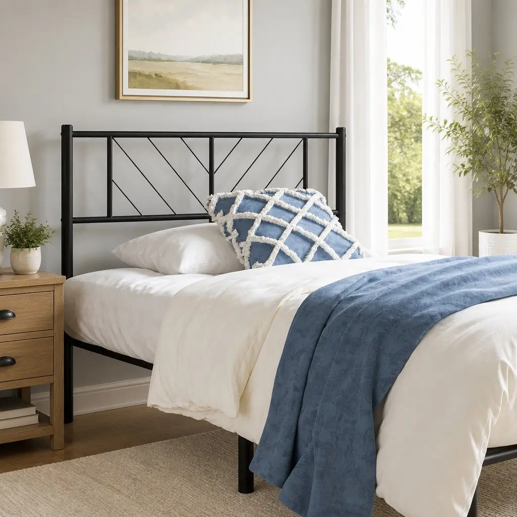 Black Metal Headboard for Bed Frames 107cm