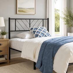 Stylish Black Metal Headboard for Bed Frames 107cm