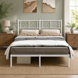 White Metal Bed Frame with Headboard, 135x190 cm