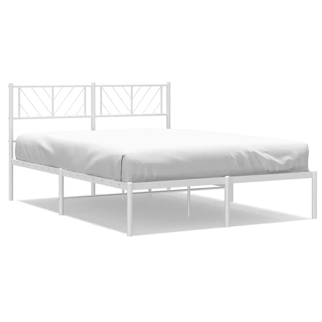 White Metal Bed Frame with Headboard, 135x190 cm