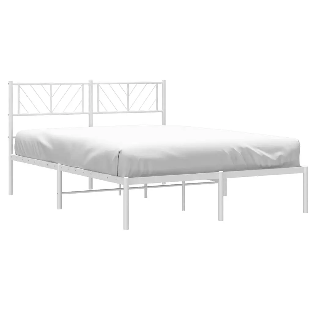 White Metal Bed Frame with Headboard, 135x190 cm