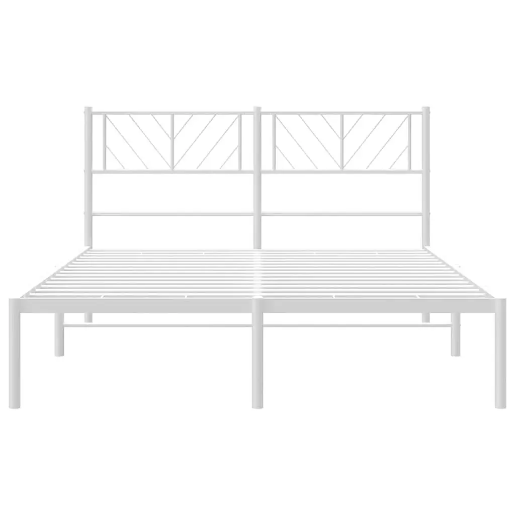 White Metal Bed Frame with Headboard, 135x190 cm
