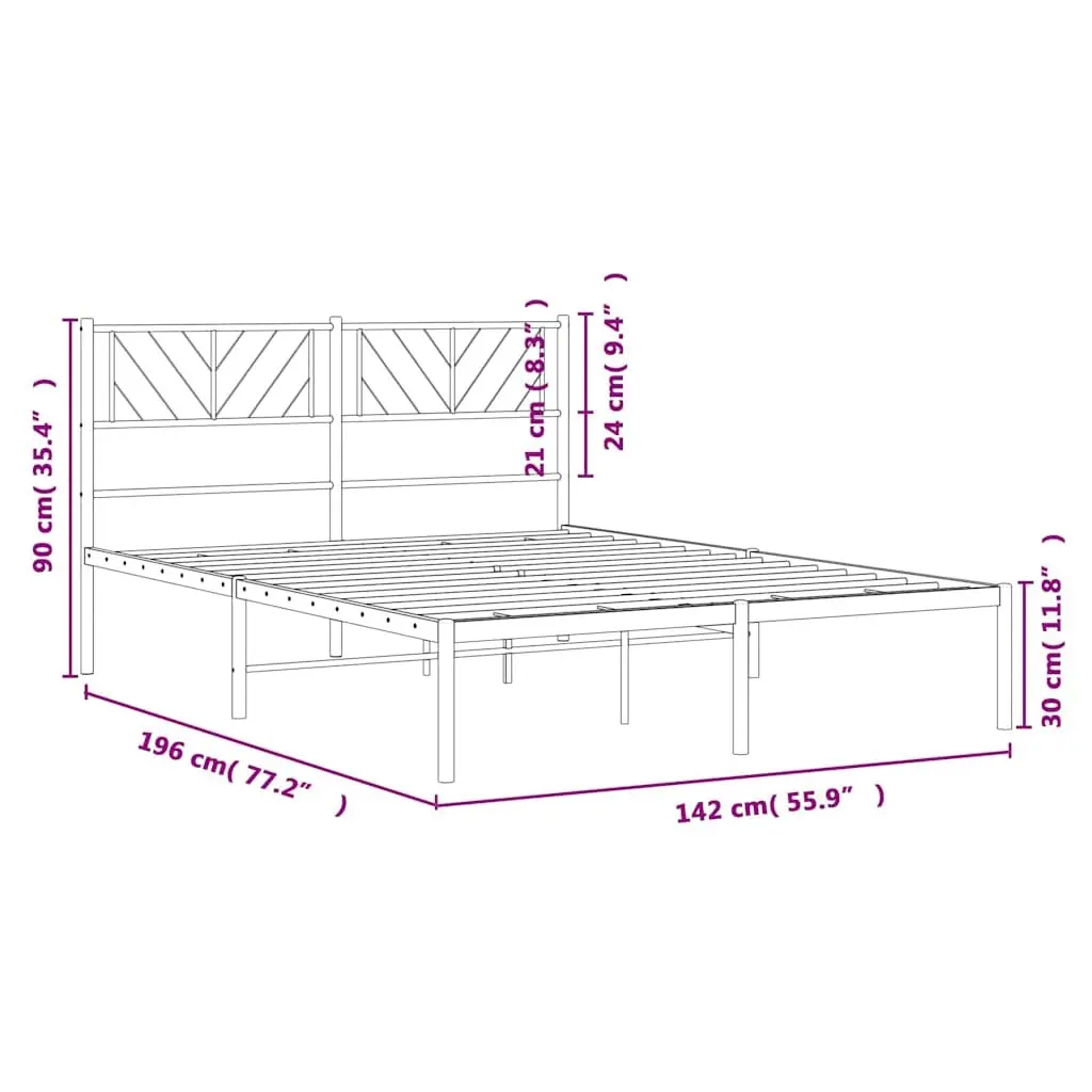 White Metal Bed Frame with Headboard, 135x190 cm