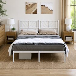 Durable White Metal Bed Frame with Headboard 150x200 cm