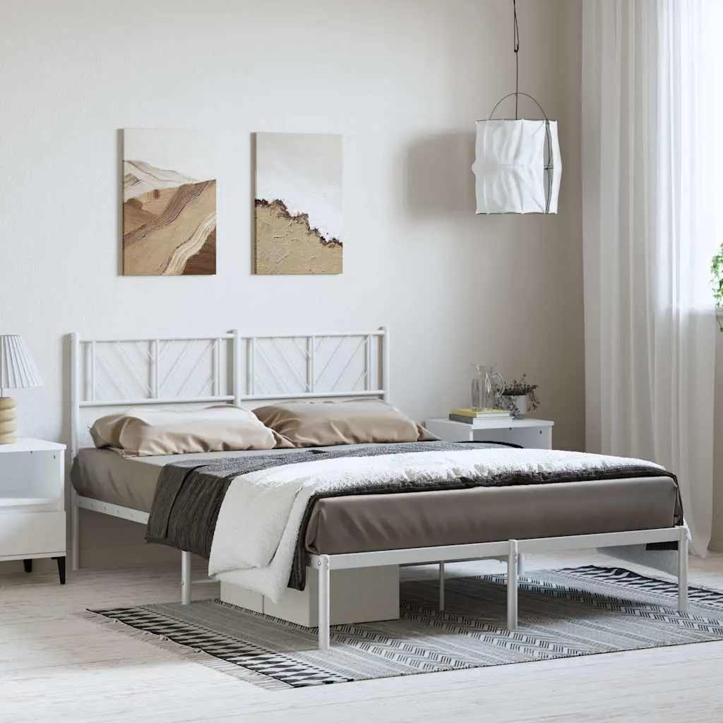 Metal Bed Frame Powder-coated Steel 150x200 cm White