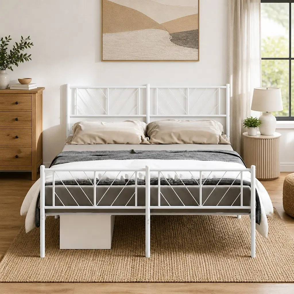 Metal Bed Frame Powder-coated Steel 150x200 cm White