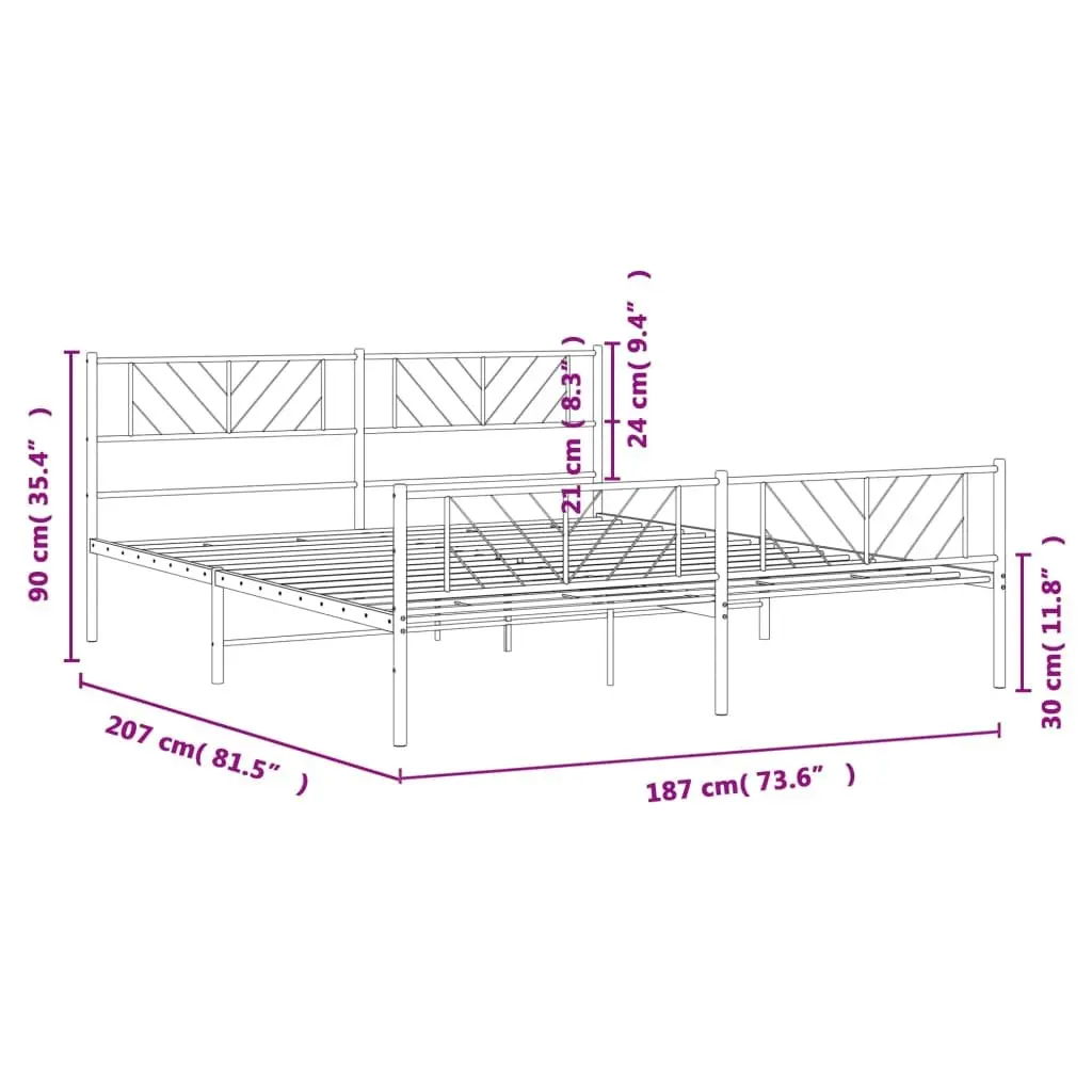 King Metal Bed Frame 183x203cm with Footboard