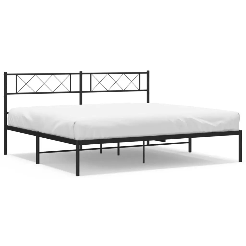 Black Metal Bed Frame with Headboard for King Size