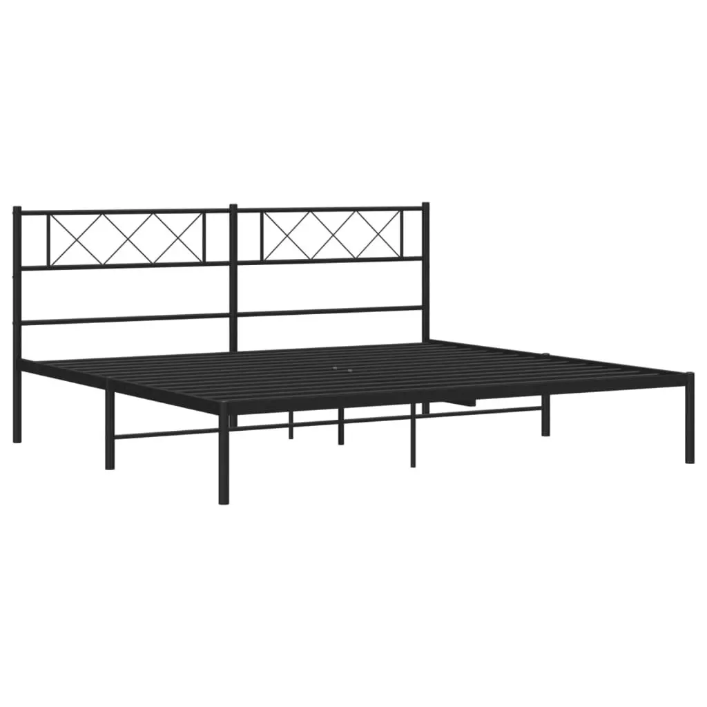 Black Metal Bed Frame with Headboard for King Size