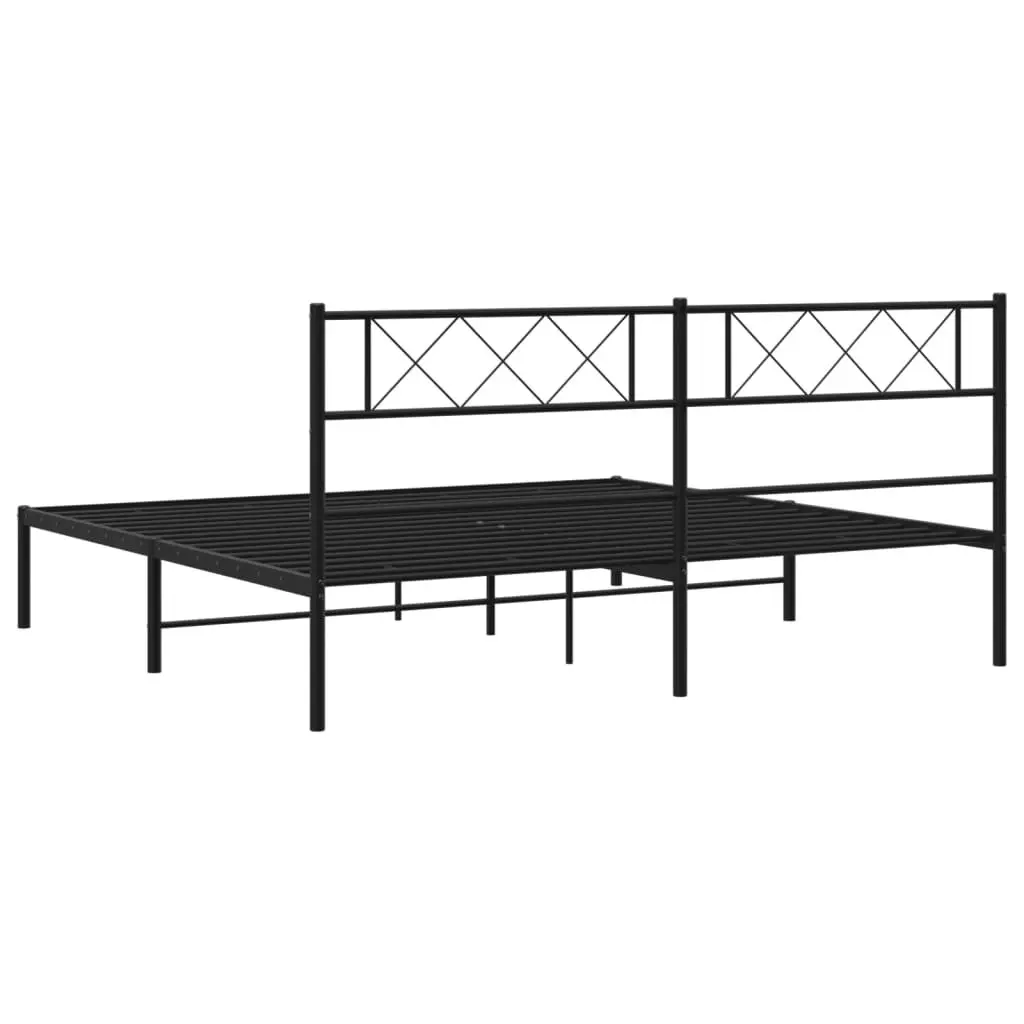 Black Metal Bed Frame with Headboard for King Size