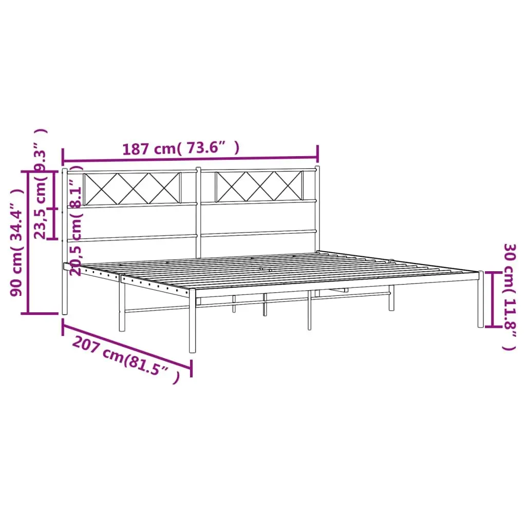 Black Metal Bed Frame with Headboard for King Size