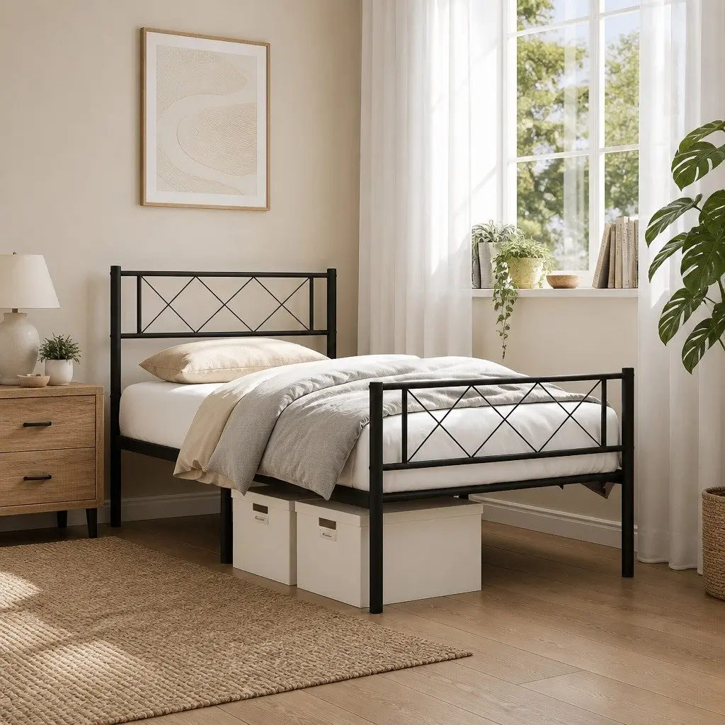 Black Metal King Single Bed Frame 107x203cm