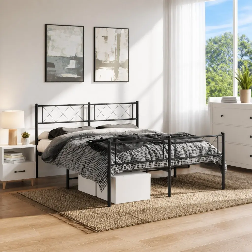 Metal Bed Frame Powder-coated Steel 135x190cm Black