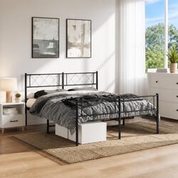 Durable Black Metal Bed Frame 135x190cm for Bedrooms