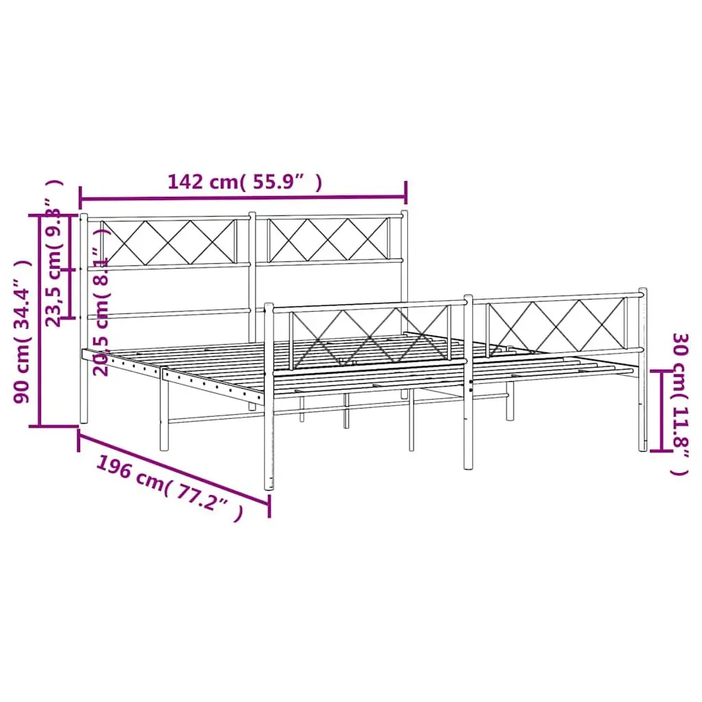 Metal Bed Frame Powder-coated Steel 135x190cm Black