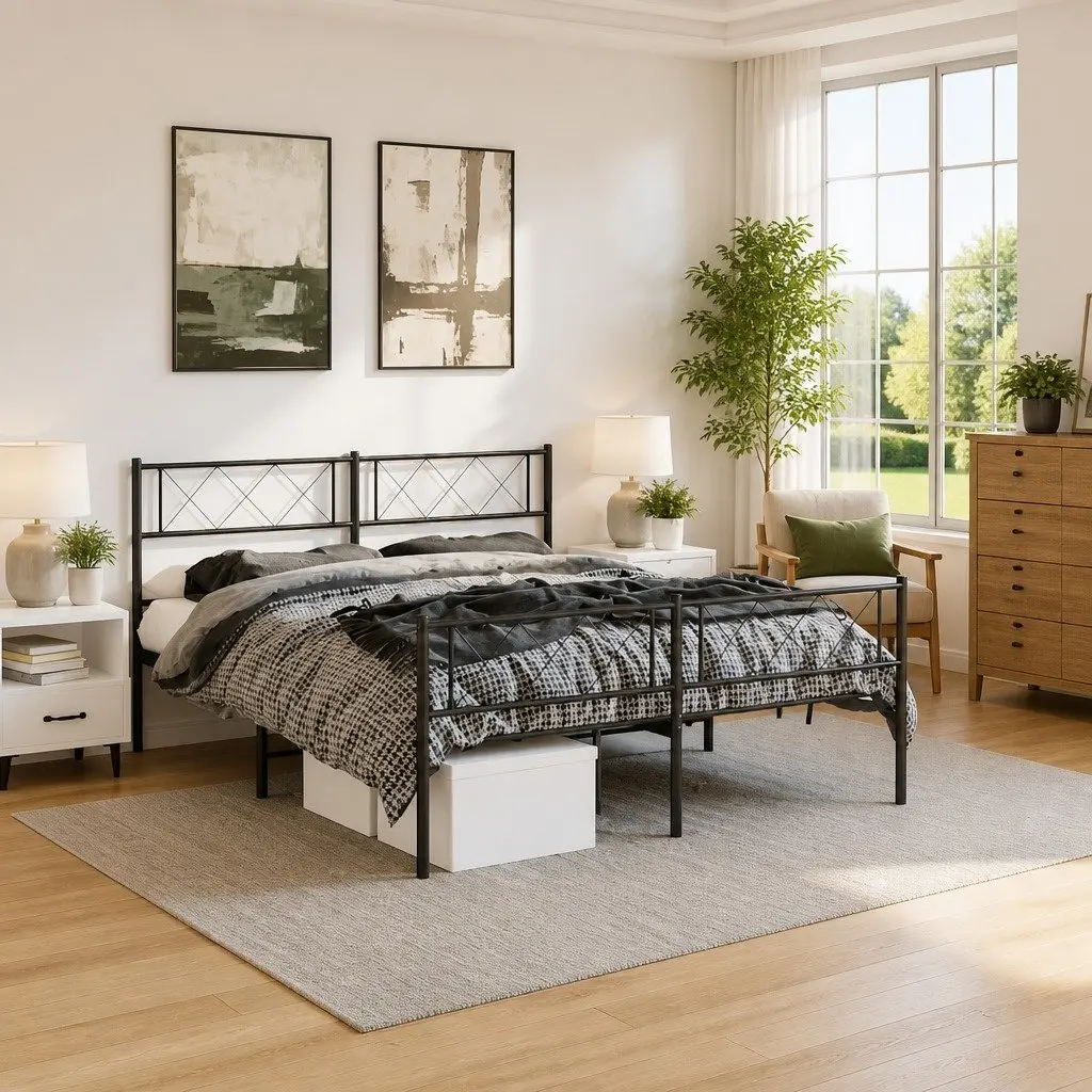 Metal Bed Frame Powder-coated Steel 150x200cm Black