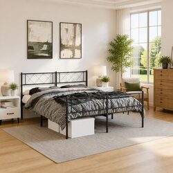 Sturdy Black Metal Bed Frame with Footboard 150x200cm