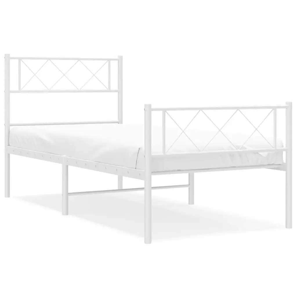 Metal Bed Frame Powder-coated Steel 107x203 cm White with Footboard Slatted Base