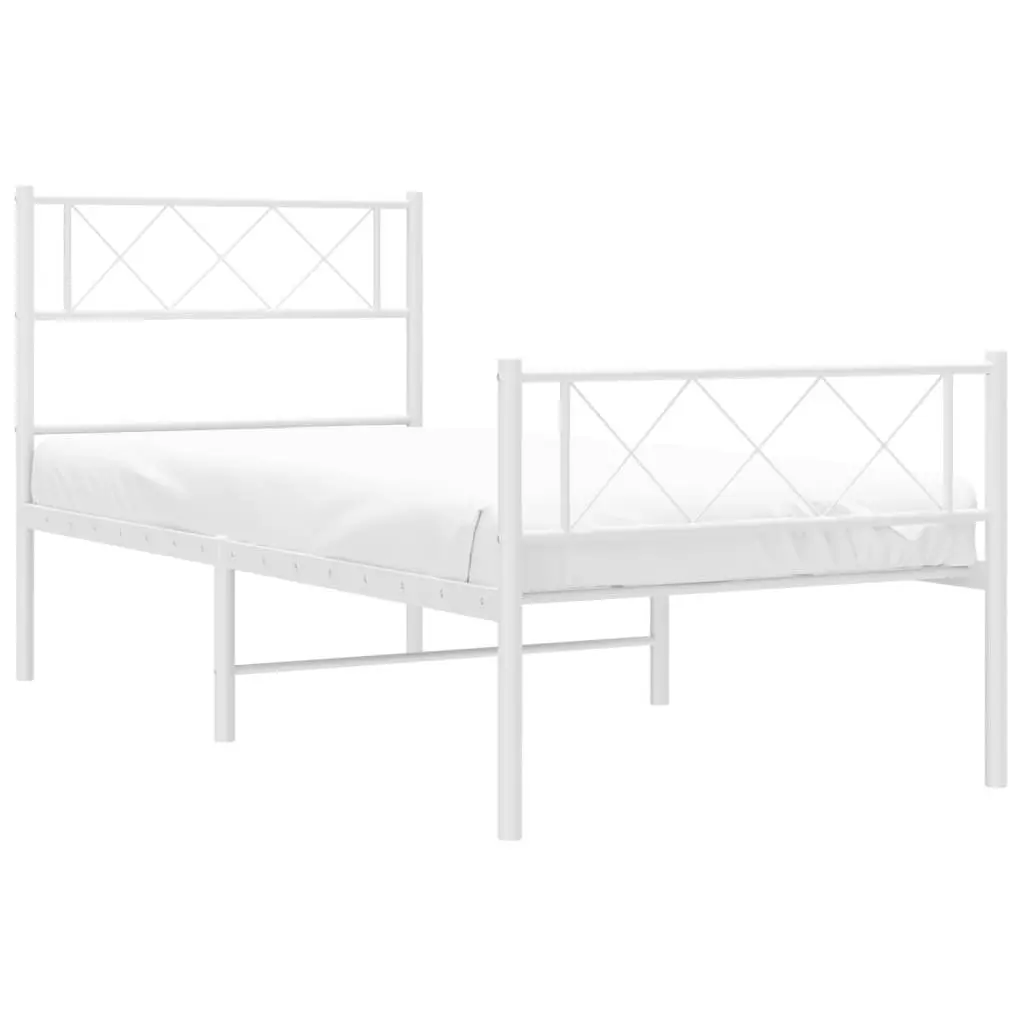 Metal Bed Frame Powder-coated Steel 107x203 cm White with Footboard Slatted Base