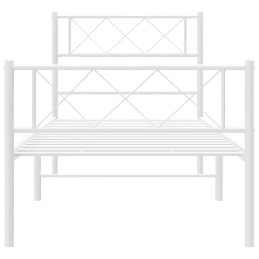 Metal Bed Frame Powder-coated Steel 107x203 cm White with Footboard Slatted Base