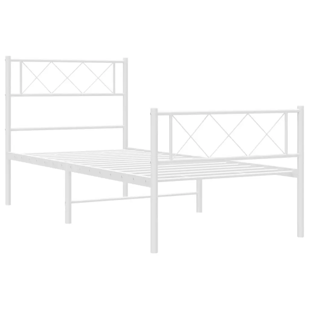 Metal Bed Frame Powder-coated Steel 107x203 cm White with Footboard Slatted Base