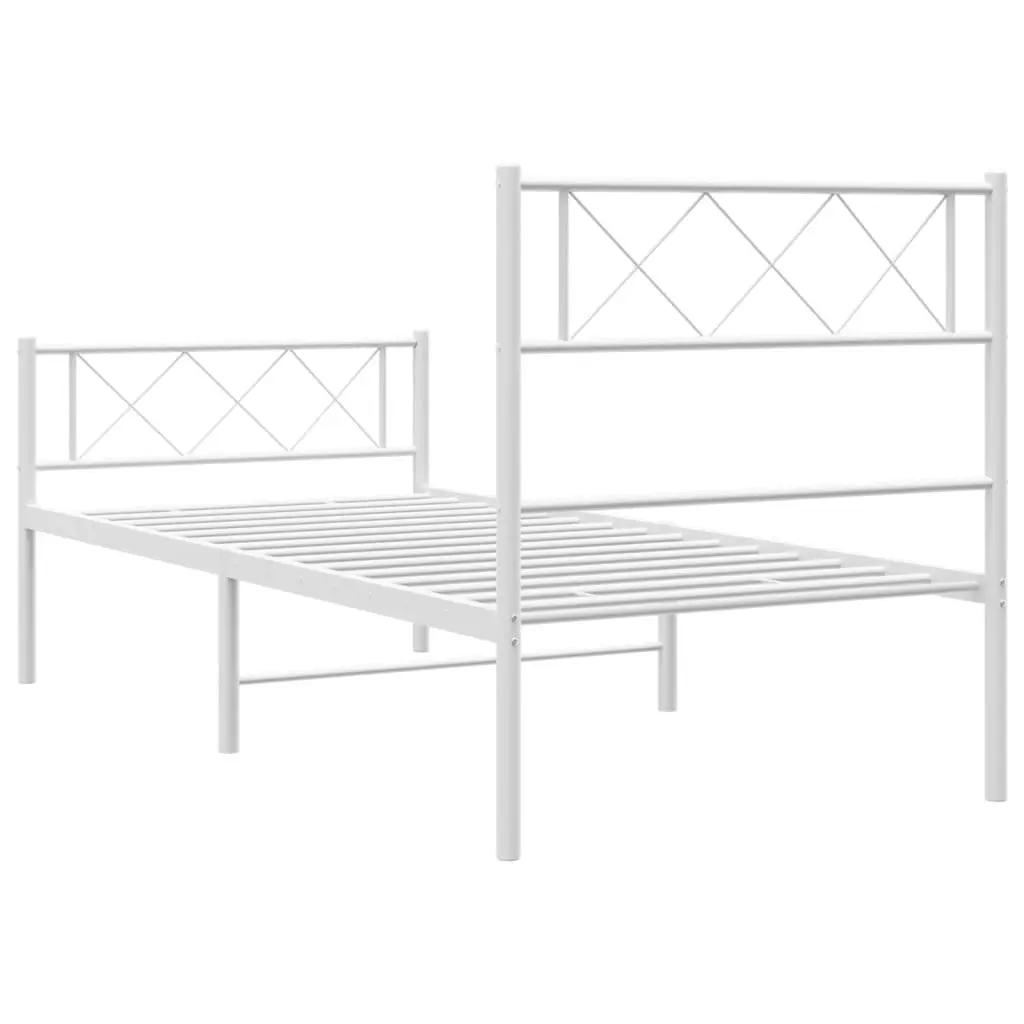 Metal Bed Frame Powder-coated Steel 107x203 cm White with Footboard Slatted Base