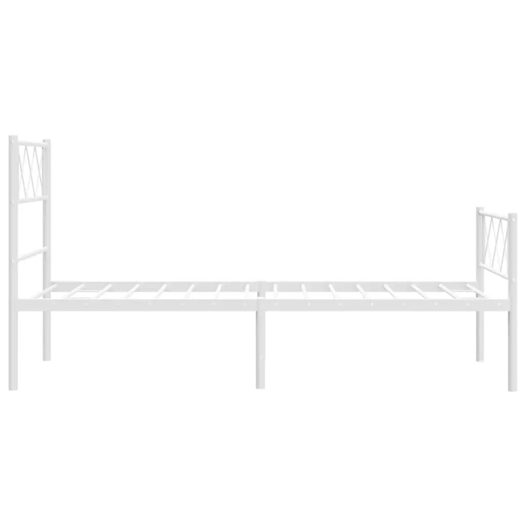 Metal Bed Frame Powder-coated Steel 107x203 cm White with Footboard Slatted Base